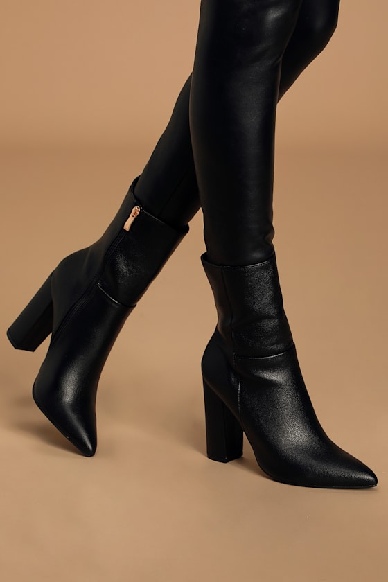 Dawson Black Pebble Pointed-Toe Mid Calf Boots