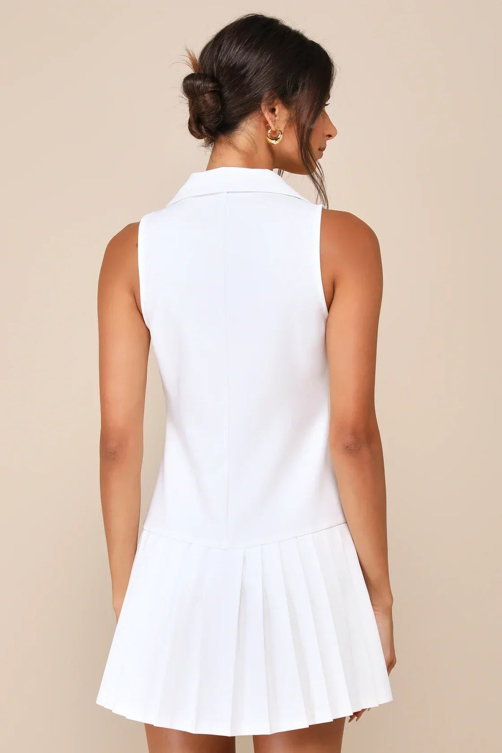 Posh Vision Navy Sleeveless Blazer Pleated Mini Dress