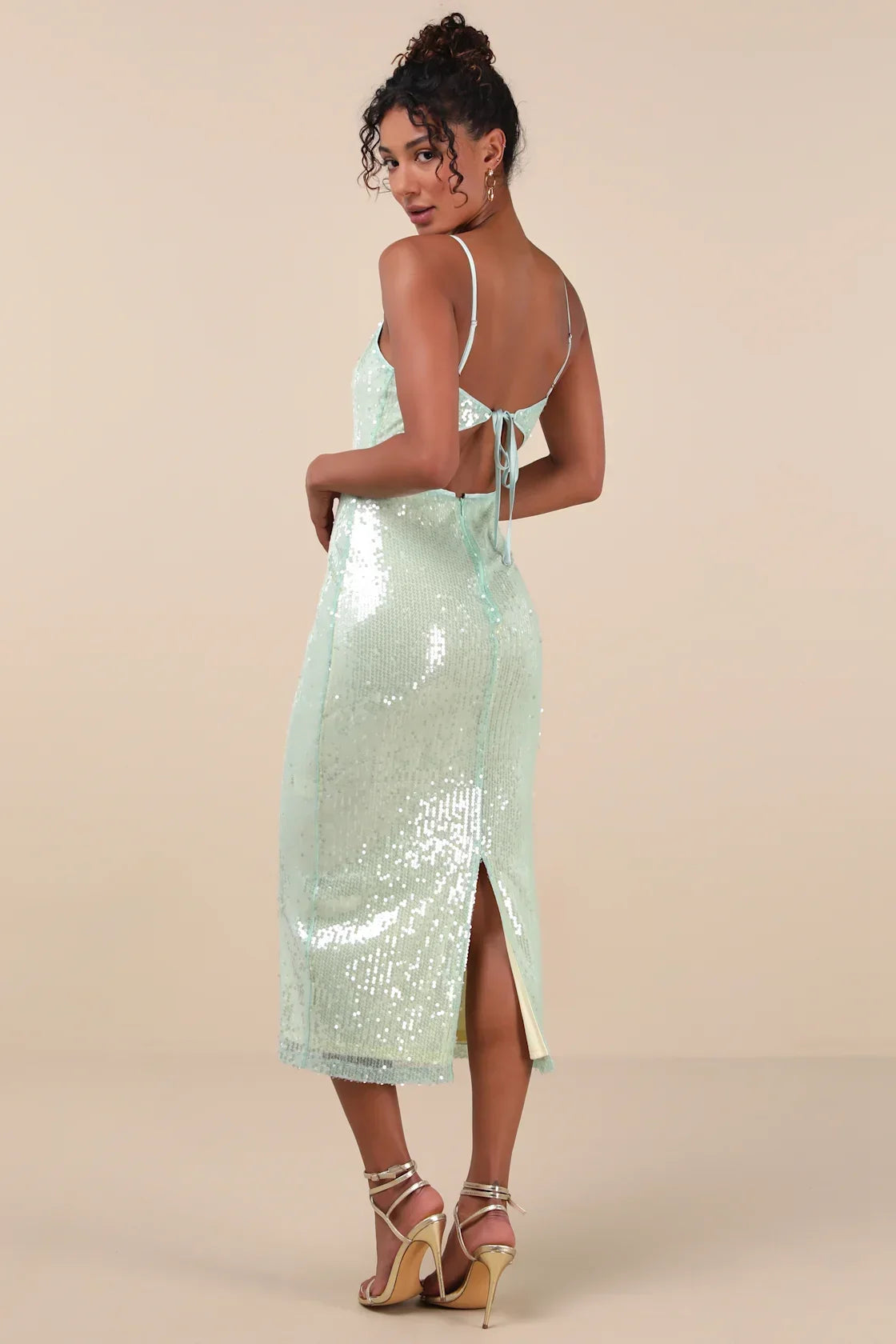 Cahya White Sequin Tie-Back Midi Dress
