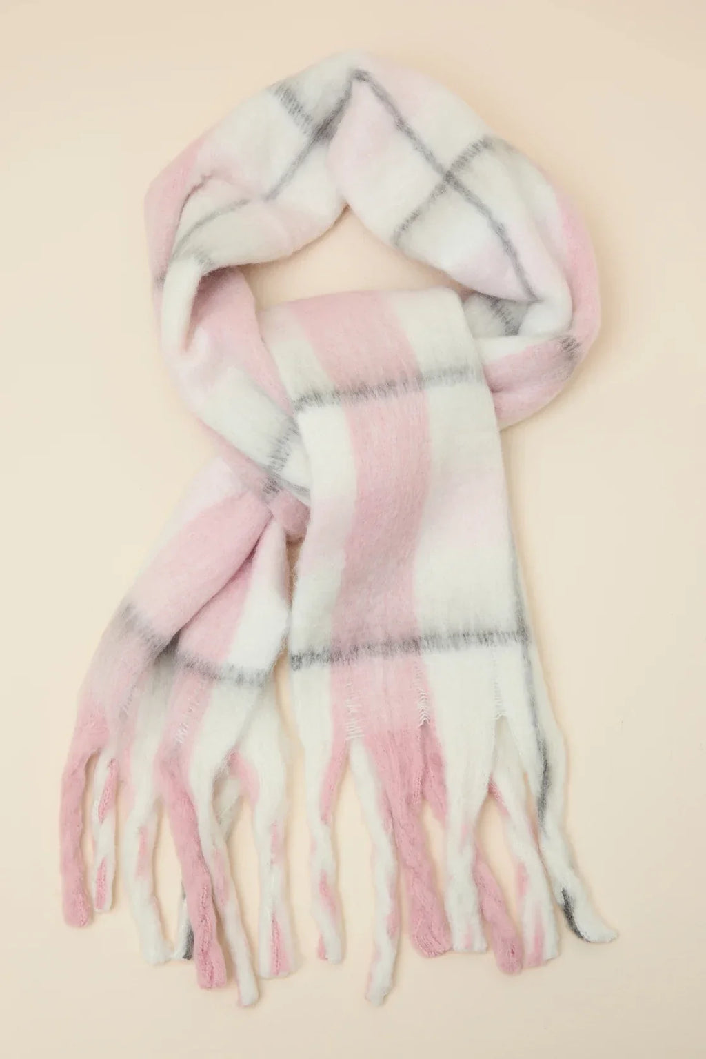 Rami White and Pink Plaid Oversized Scarf