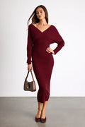 Bixby Ivory Ribbed Surplice Bodycon Sweater Midi Dress