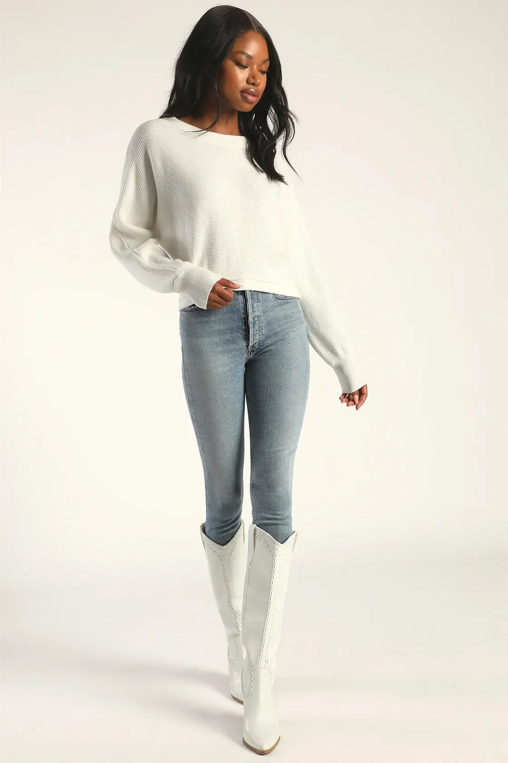 Fireside Flirt Dark Sage Green Ribbed Cropped Pullover Sweater