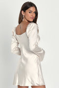 Sensational Fate Champagne Satin Cowl Neck Mini Dress