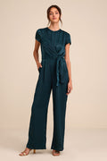 Let Me Entertain You Dark Green Satin Wide-Leg Jumpsuit