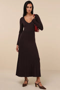 Snuggly Precision Brown Pleated Sweater Midi Dress