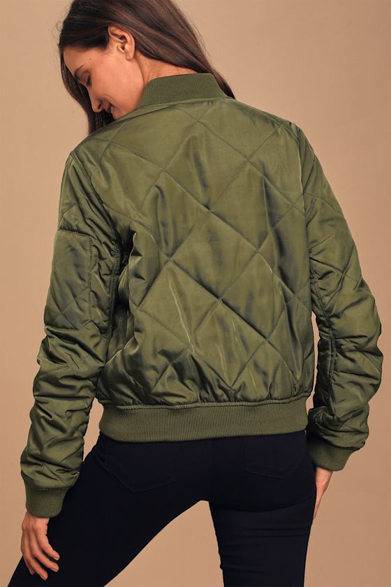 Style Expedition Olive Green Quilted Bomber Jacket