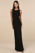 Perfected Poise Black Bow Cutout Column Maxi Dress