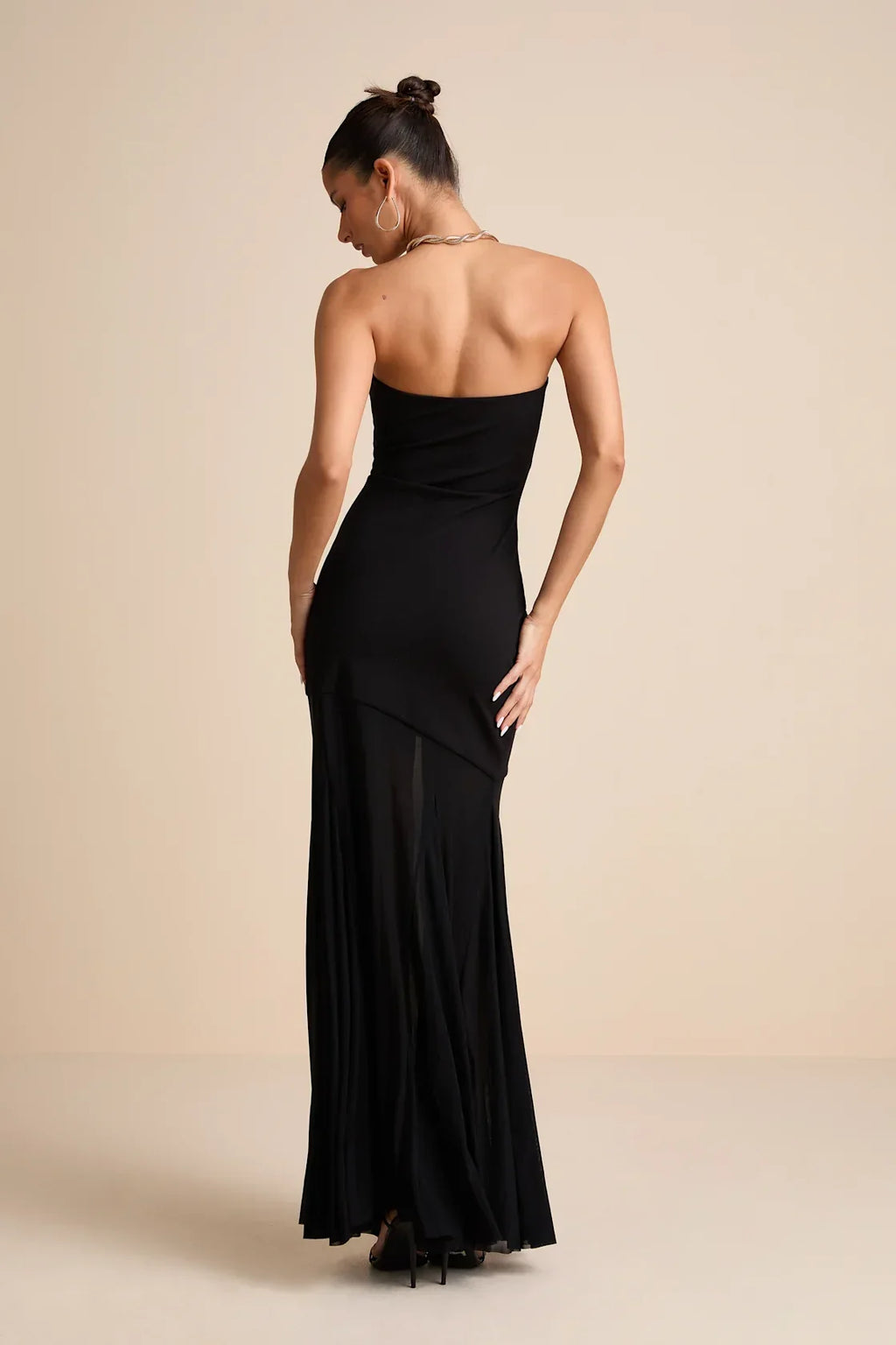 Elaris Black Mixed Media Strapless Maxi Dress
