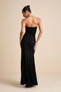 Elaris Black Mixed Media Strapless Maxi Dress