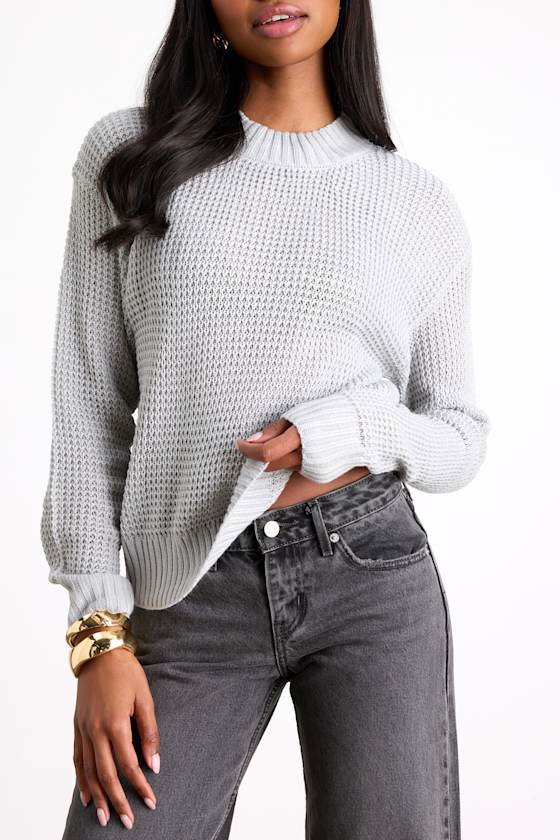 Campfire Cozy Light Grey Cropped Sweater