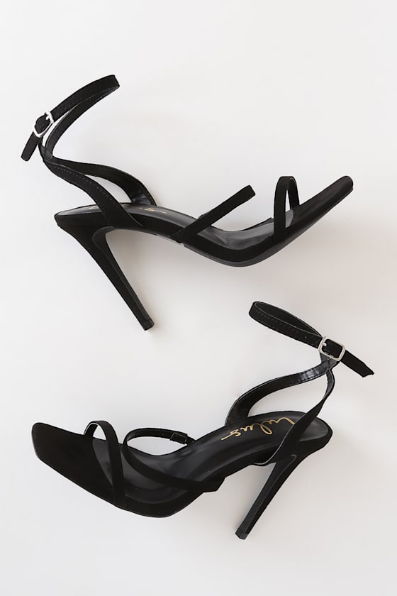 Leticiya Black Suede Ankle-Strap High Heel Sandals