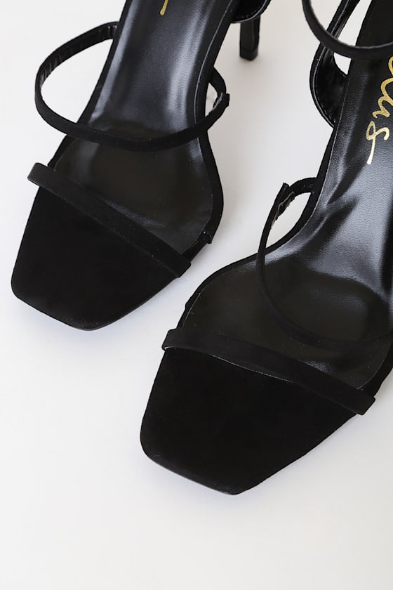 Leticiya Black Suede Ankle-Strap High Heel Sandals