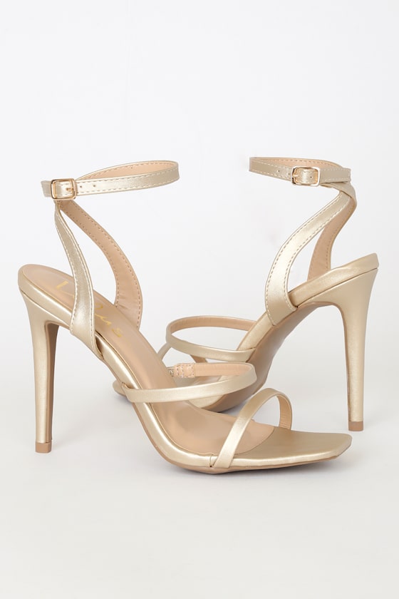 Leticiya Gold Ankle-Strap High Heel Sandals