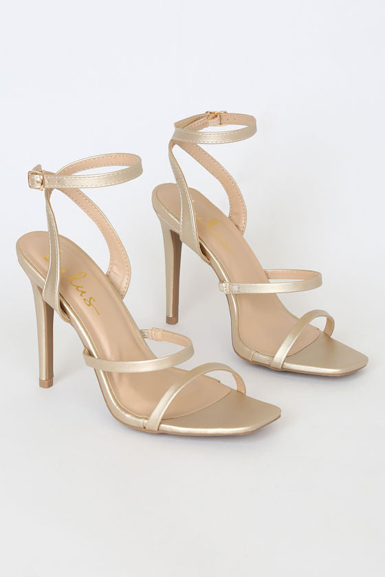 Leticiya Gold Ankle-Strap High Heel Sandals