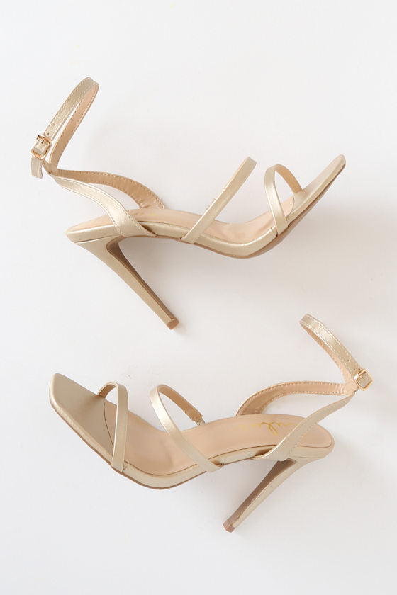 Leticiya Gold Ankle-Strap High Heel Sandals