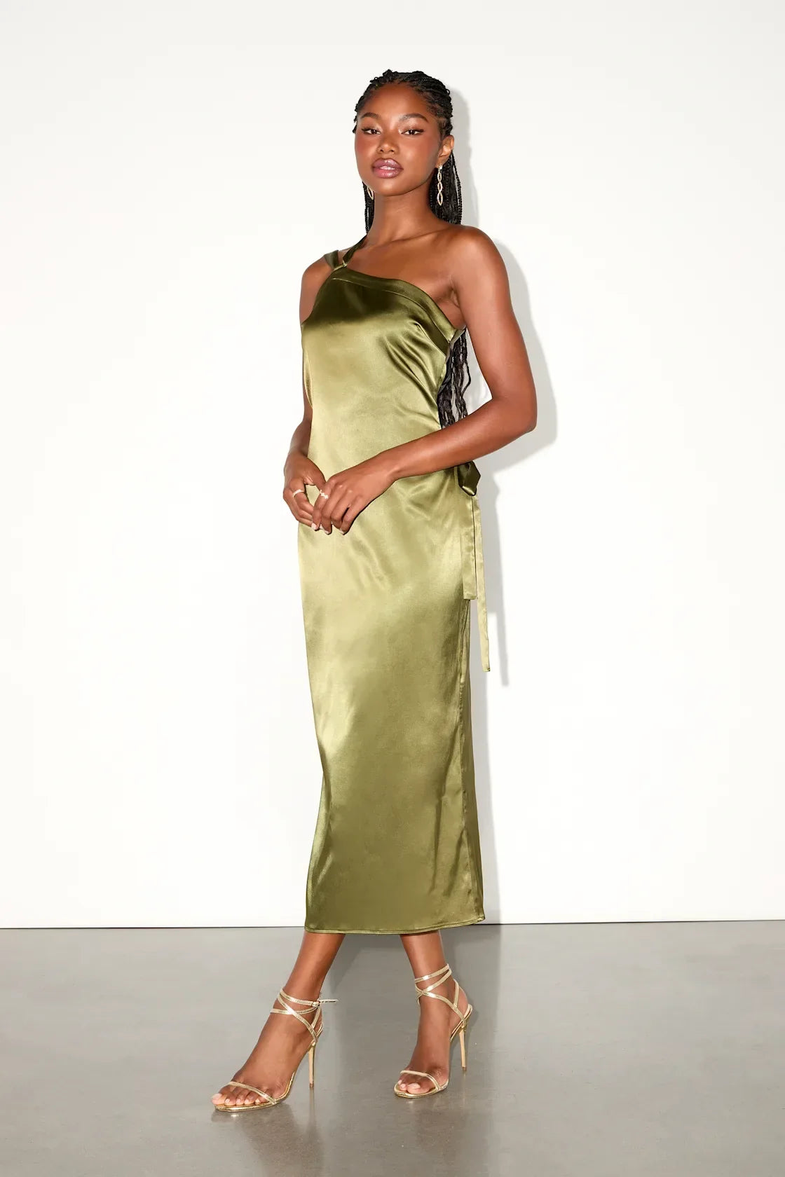 Yvonne Rust Orange Satin One-Shoulder Midi Dress