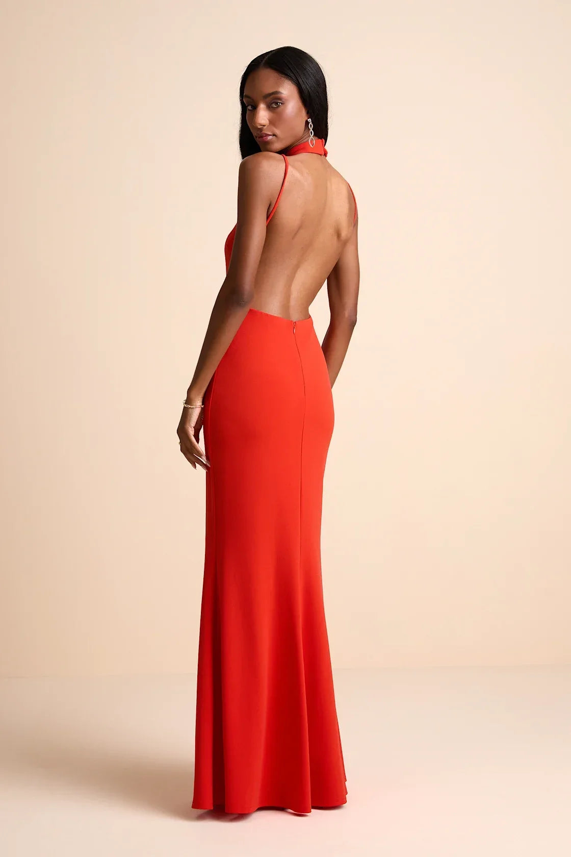 Damaris Dark Purple Mock Neck Backless Maxi Dress