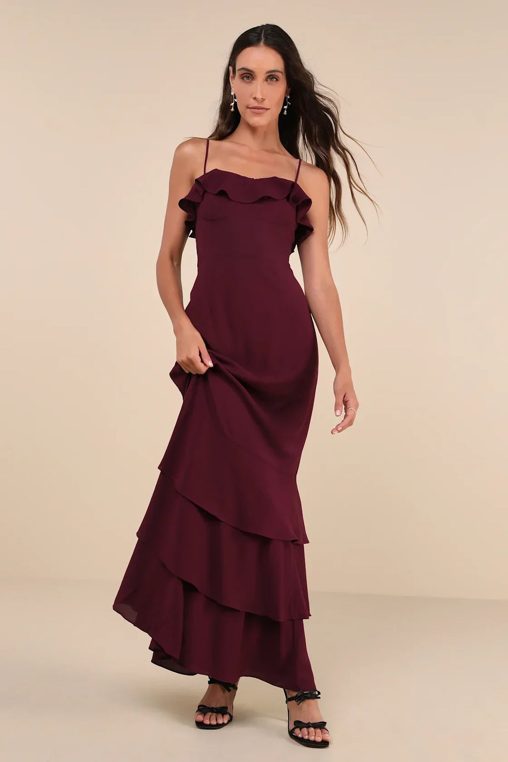 Lively Evenings Black Sleeveless Tiered Maxi Dress