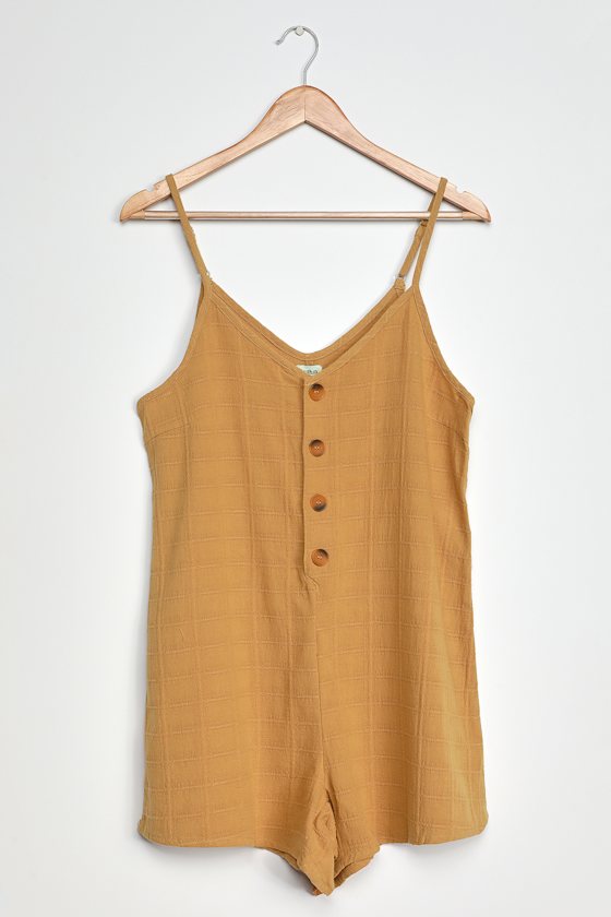 Amalie Dark Mustard Button-Front Sleeveless Romper