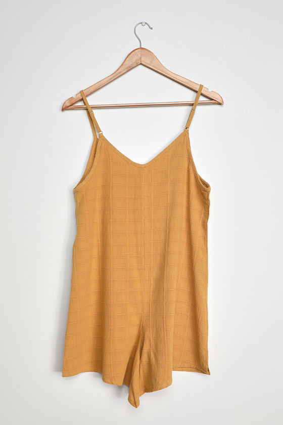Amalie Dark Mustard Button-Front Sleeveless Romper