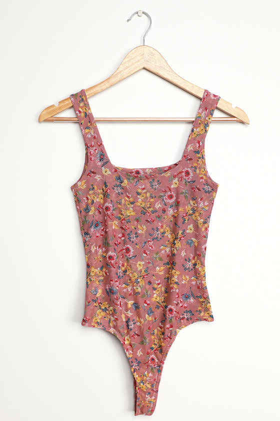 Love in the Garden Mauve Floral Print Mesh Bodysuit