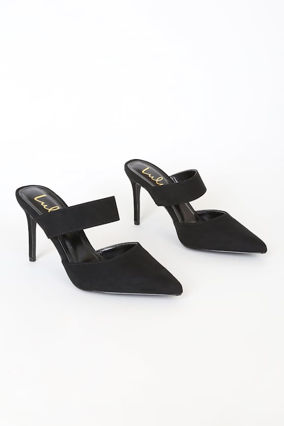 Faire Black Suede Pointed-Toe Mules