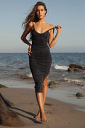 Basic Bae Washed Black Ribbed Bodycon Midi Dress