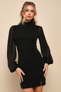 Exceptionally Flirty Black Long Sleeve Backless Mini Dress