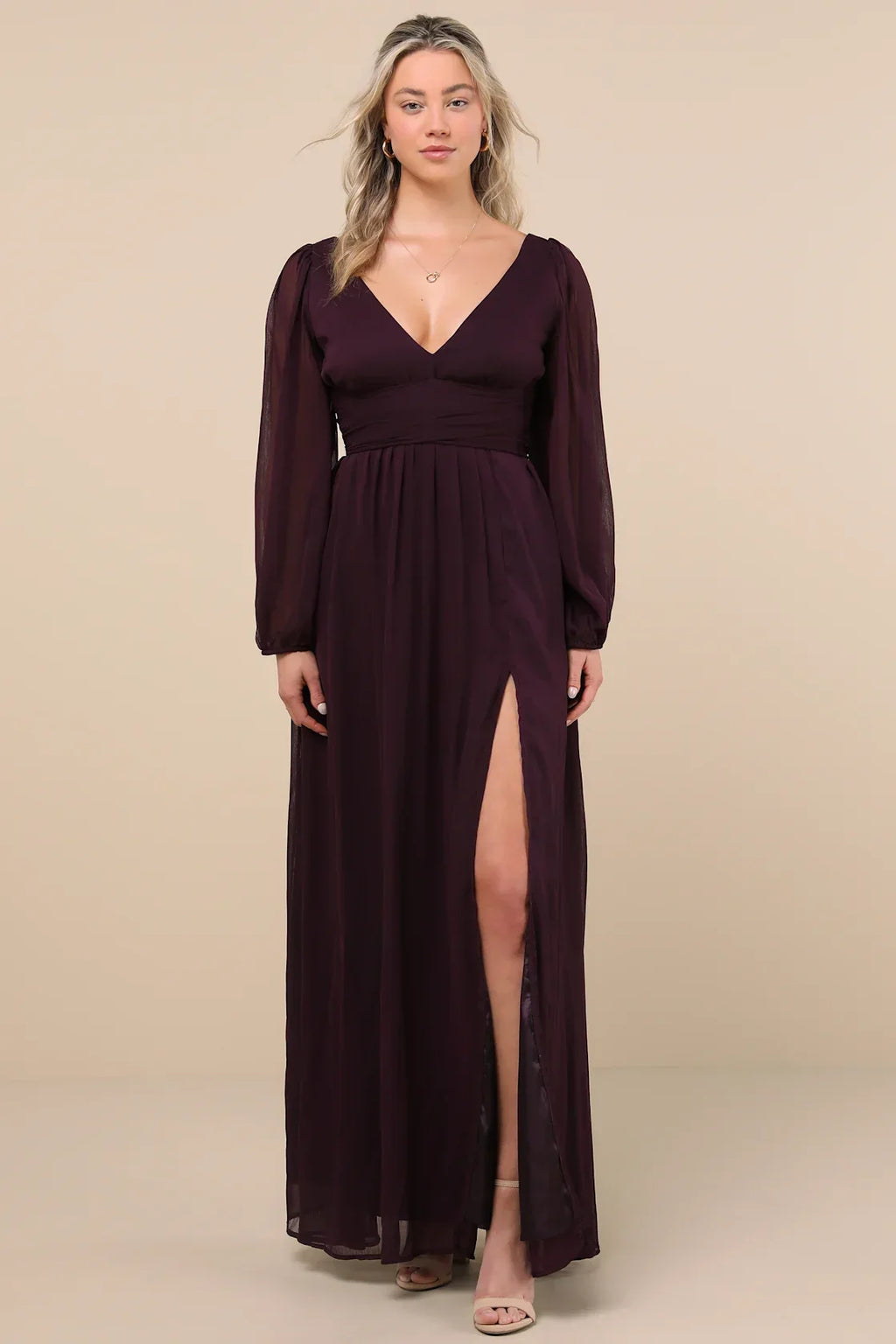 Enchant My Love White V-Neck Long Sleeve Maxi Dress