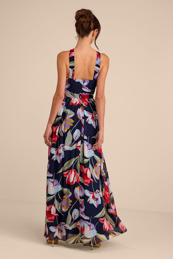 Lilja Navy Blue Floral Print Maxi Dress