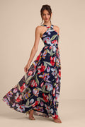 Lilja Navy Blue Floral Print Maxi Dress
