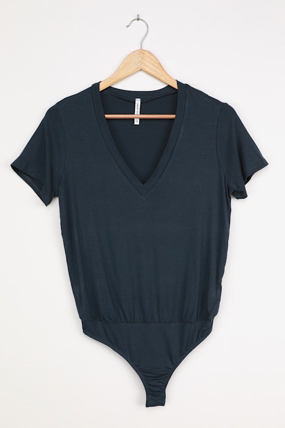 Adyn Dark Blue V-Neck T-Shirt Bodysuit