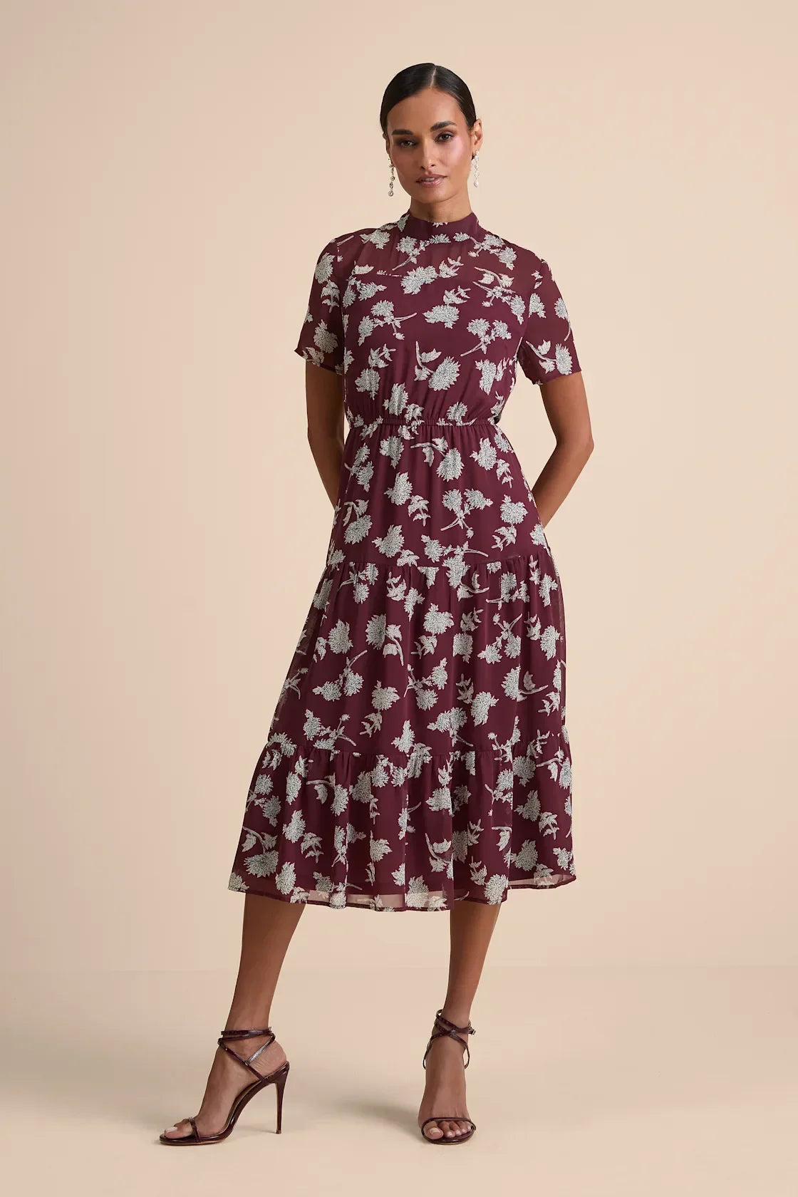 Floral Dressed Up Burgundy Floral Print Midi Dress