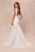 Exceptional Vow White Tulle Lace Applique Mermaid Maxi Dress