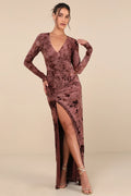 Dynamic Sensation Dark Mauve Floral Velvet Burnout Maxi Dress
