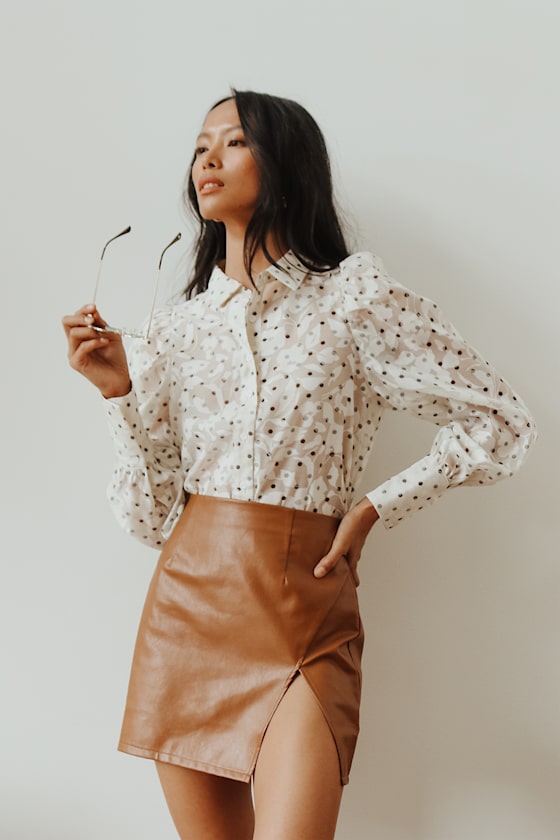 Walking the Walk Camel Vegan Leather Mini Skirt