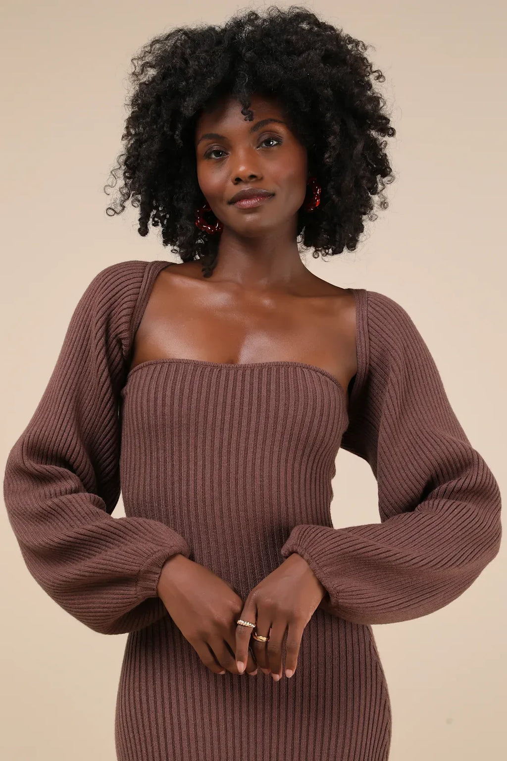 Autumn Aura Olive Green Ribbed Two-Piece Sweater Dress