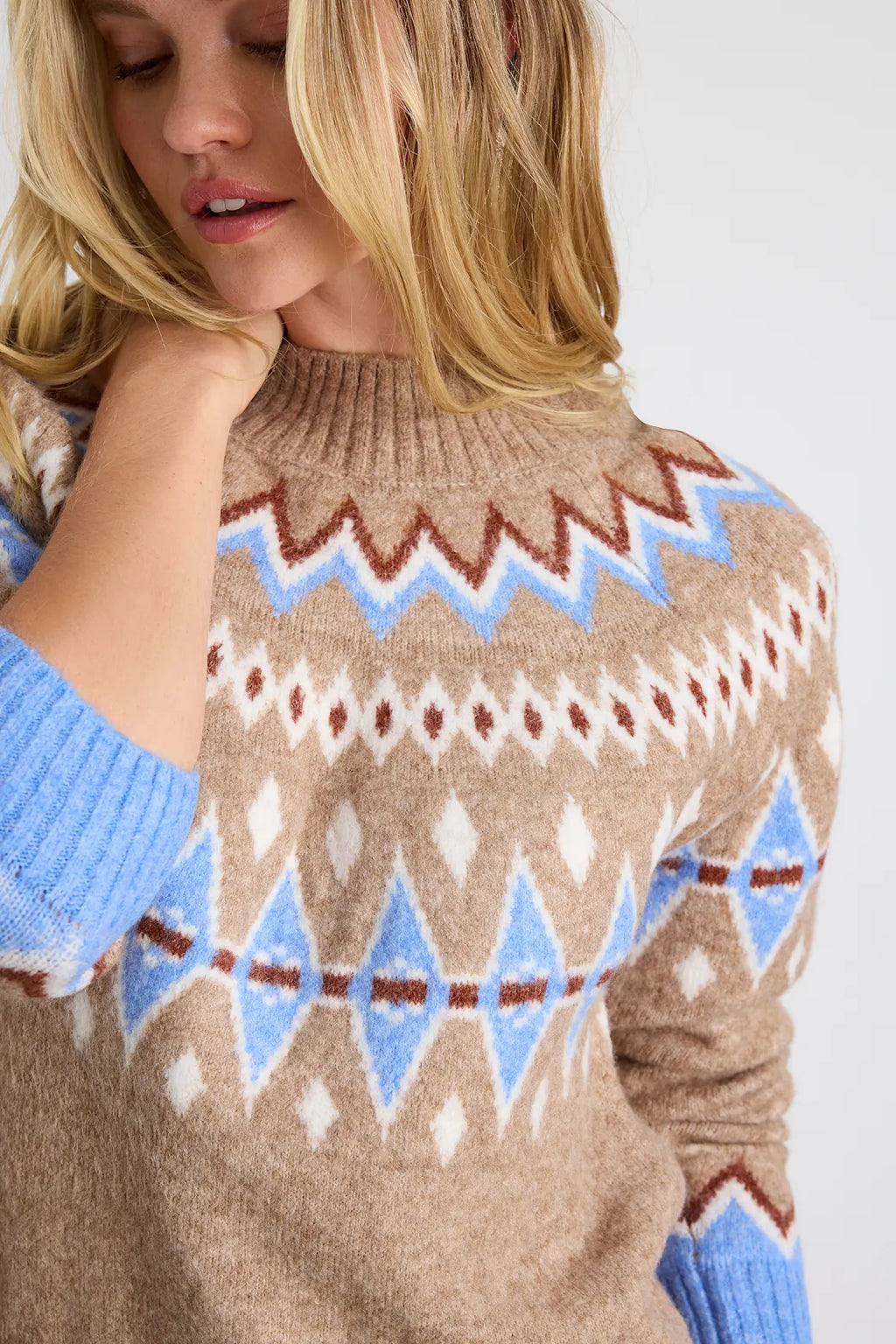 Becklynn Taupe Fair Isle Sweater Mini Dress