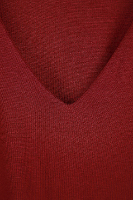 Kaylene Burgundy V-Neck Balloon Sleeve Bodysuit