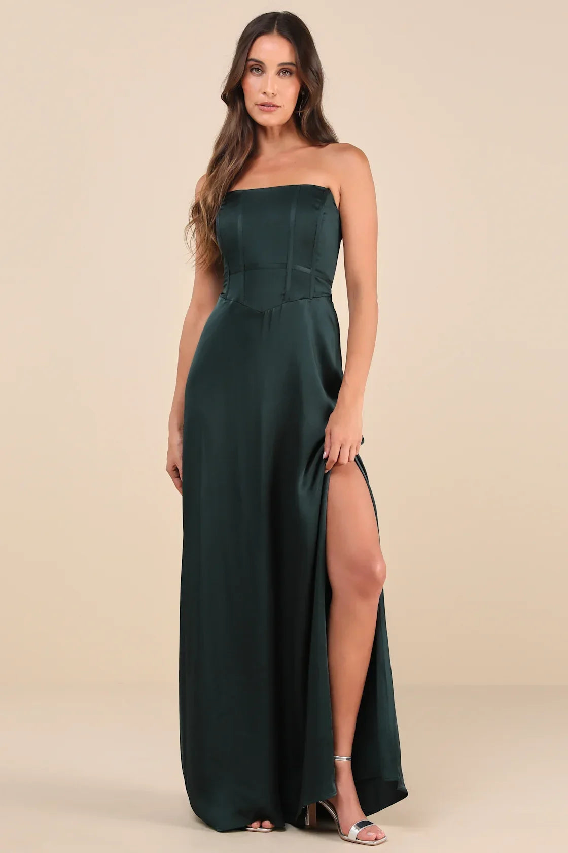 Extraordinary Presence Rust Brown Satin Strapless Maxi Dress