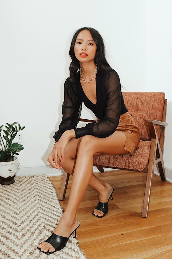 About It Black Mesh Long Sleeve Bodysuit
