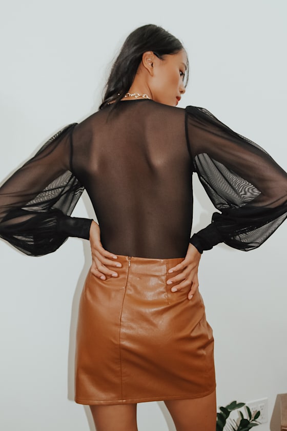 About It Black Mesh Long Sleeve Bodysuit