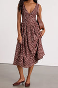 Janella Brown Floral Basque Waist Midi Dress
