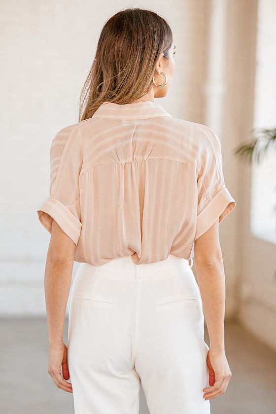 Everlee Light Pink Striped Button-Up Top