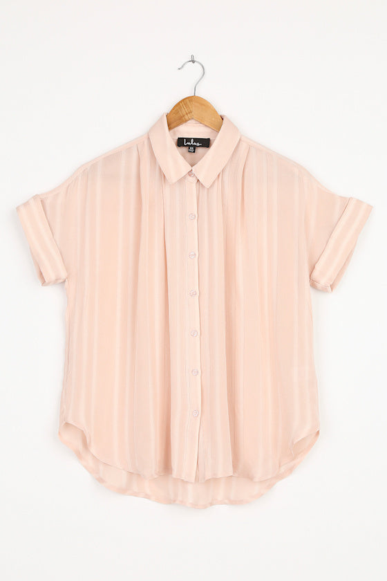 Everlee Light Pink Striped Button-Up Top