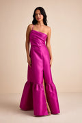 Letha Magenta Taffeta One-Shoulder Maxi Dress
