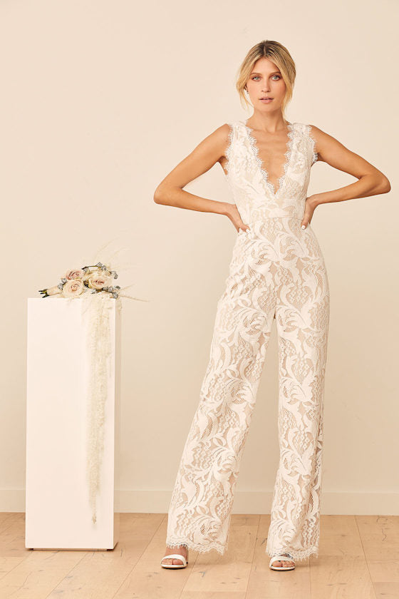Enamored With You White Lace Wide-Leg Jumpsuit