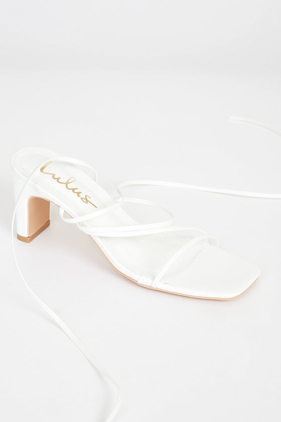 Aliah White Lace-Up High Heel Sandals