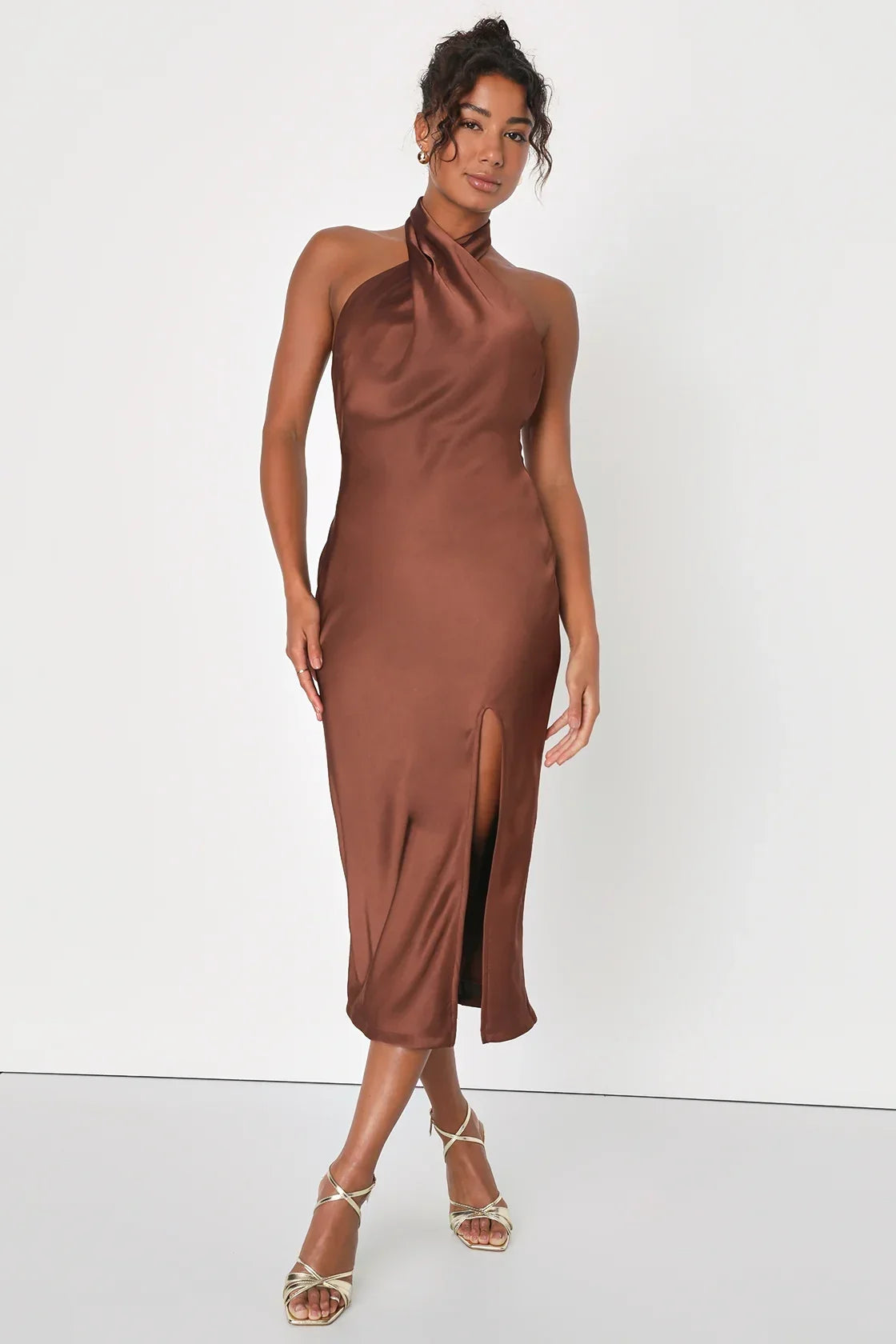 Beyond Classy Blue Multi Abstract Print Satin Halter Midi Dress