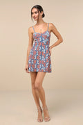 Dainty Personality Blue Lace Seamed Mini Dress